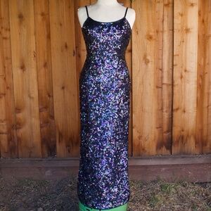 Vintage Papéll Boutique Evening 100% Silk Blue Square Sequin Gown Size P4 NWT